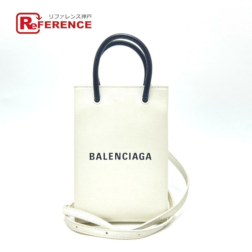 Balenciaga Shopping Phone Shoulder Bag Tote Leather White